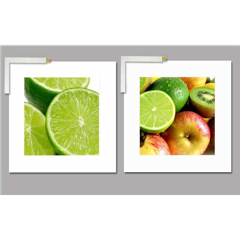 Arte moderno, 2 cuadros frutas cocina con marco, decoración pared, Cuadro Con marco venta online